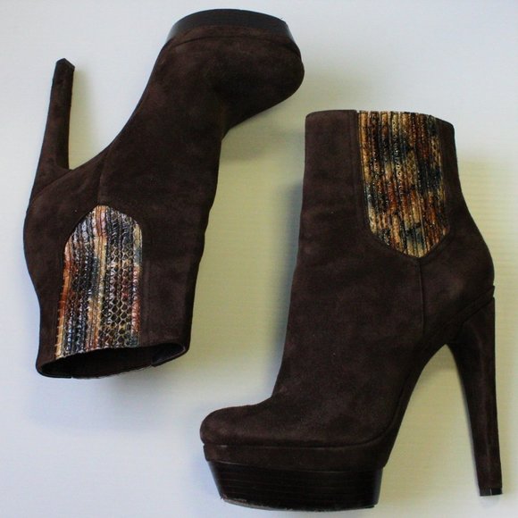 Rachel Zoe Brown Audrey Suede and Snakeskin Platform Ankle Boot Shoes size US 10 - Picture 4 of 12